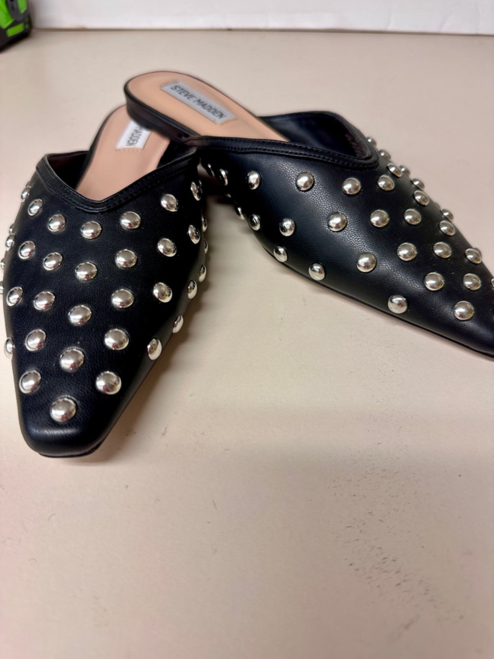 Steve Madden Black Studded Pointed Slip-On Mules